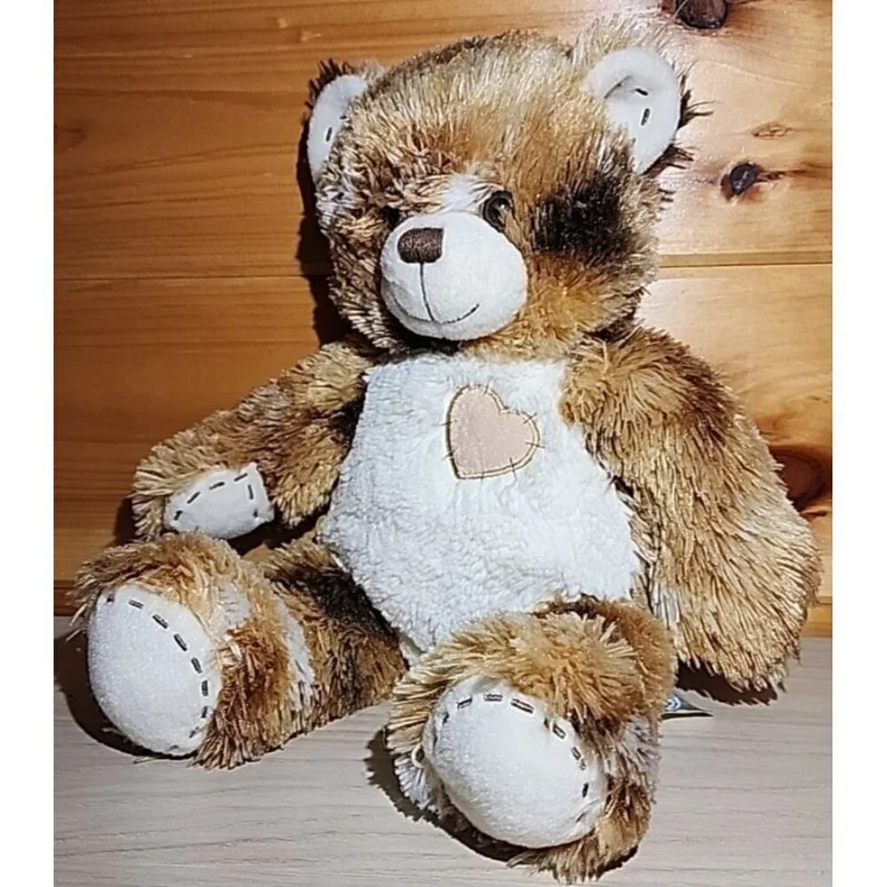 Build A Bear BABW Champ Brown Calico Plush Heart Patch Stitched Stuffed 16”